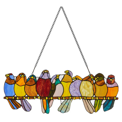 River of Goods Stained Glass Birds on Wire 9.25-in. Window Panel - 24.25L x 0.25W x 9.5H
