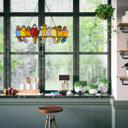 River of Goods Stained Glass Birds on Wire 9.25-in. Window Panel - 24.25L x 0.25W x 9.5H