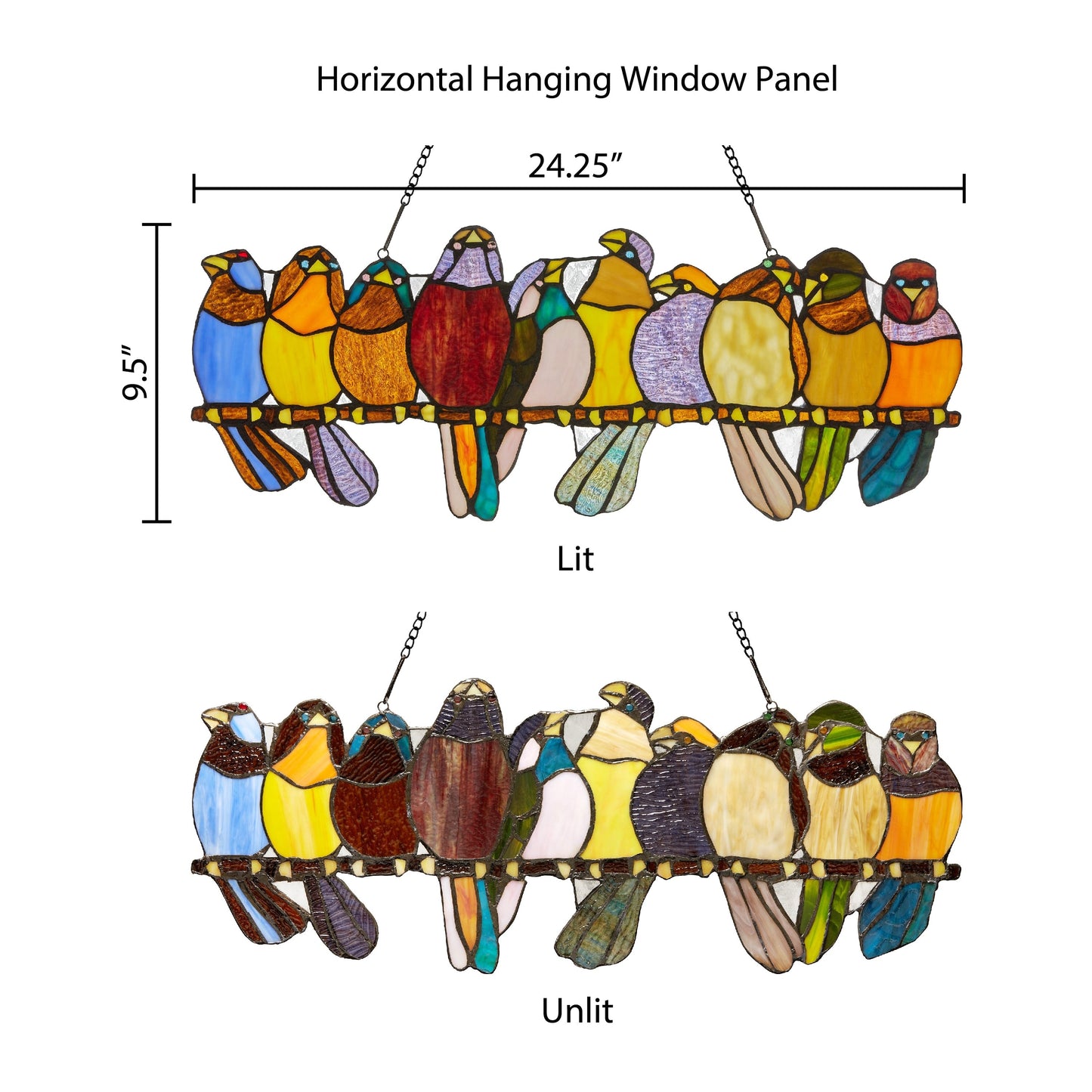 River of Goods Stained Glass Birds on Wire 9.25-in. Window Panel - 24.25L x 0.25W x 9.5H