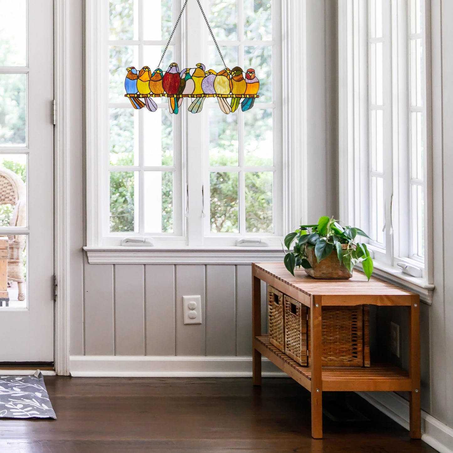 River of Goods Stained Glass Birds on Wire 9.25-in. Window Panel - 24.25L x 0.25W x 9.5H