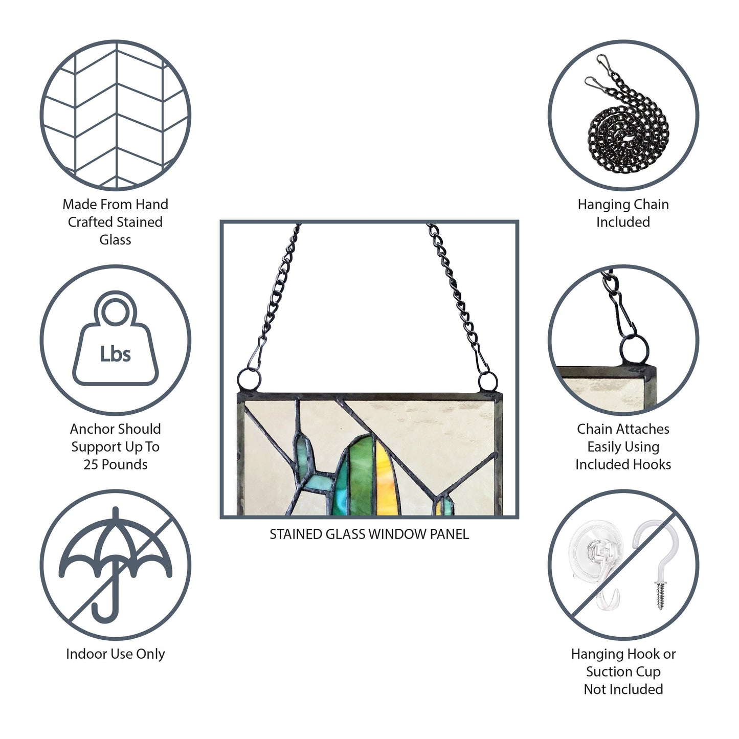 River of Goods Stained Glass Birds on Wire 9.25-in. Window Panel - 24.25L x 0.25W x 9.5H