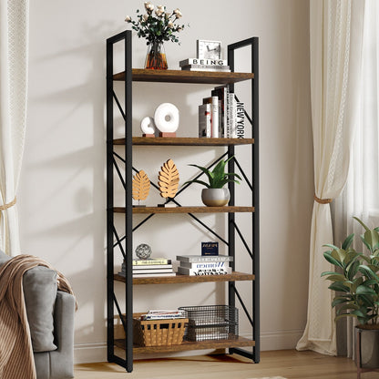 Roul Wood 5 Tiers Bookshelf Modern Bookcase Storage Rack Shelves