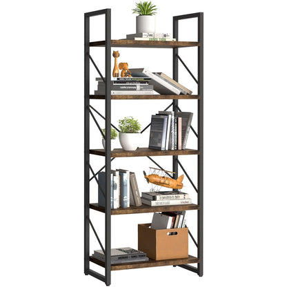Roul Wood 5 Tiers Bookshelf Modern Bookcase Storage Rack Shelves