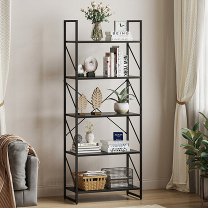 Roul Wood 5 Tiers Bookshelf Modern Bookcase Storage Rack Shelves