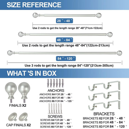 Round Ball Designer Double Drapery Adjustable Curtain Rod & Hardware
