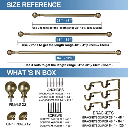 Round Ball Designer Double Drapery Adjustable Curtain Rod & Hardware