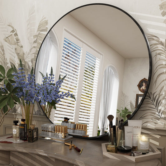 Round Black Frame Wall Bathroom Vanity Mirror