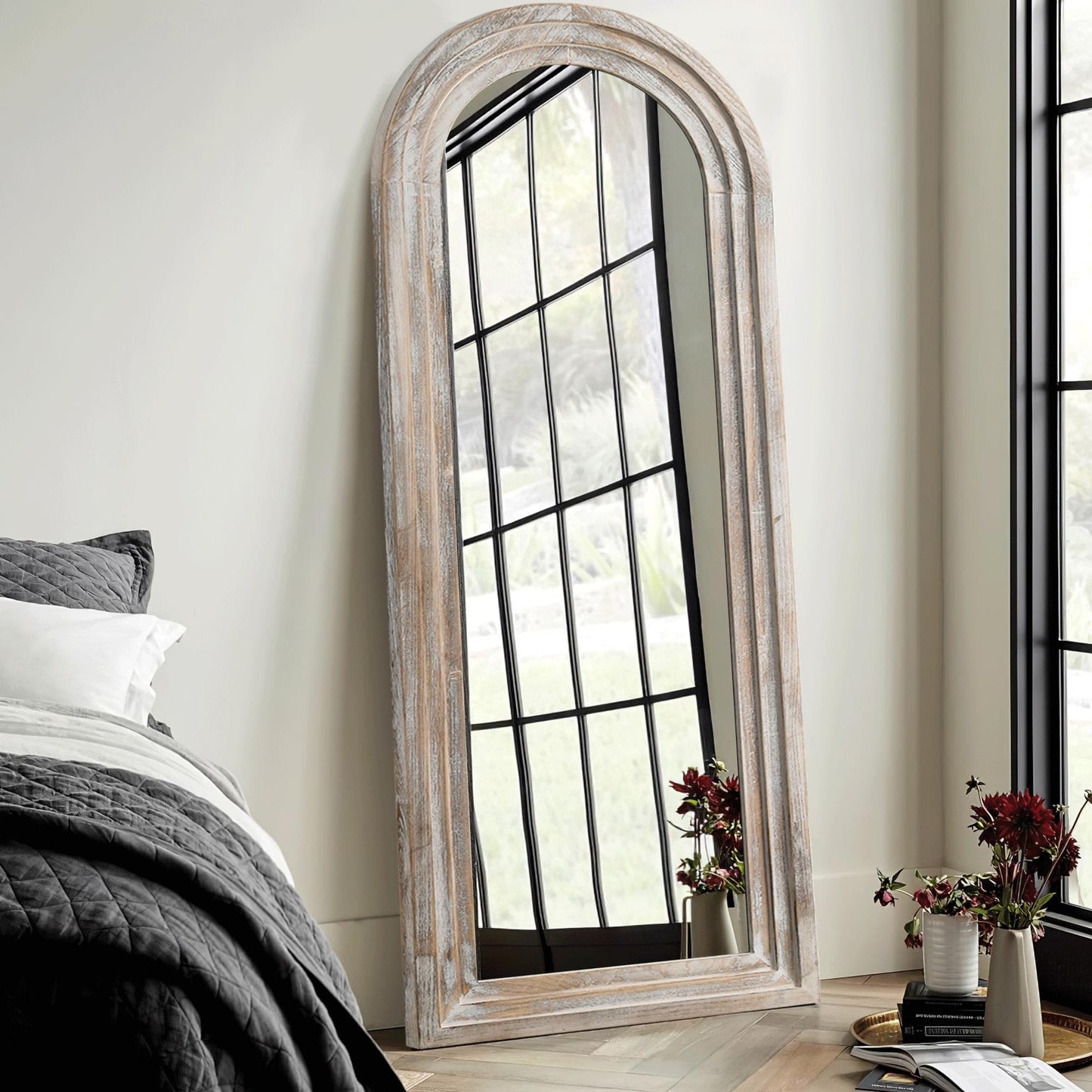 Dovelina Rustic Arched Distressed Wood Mirror Full-length Floor Mirror