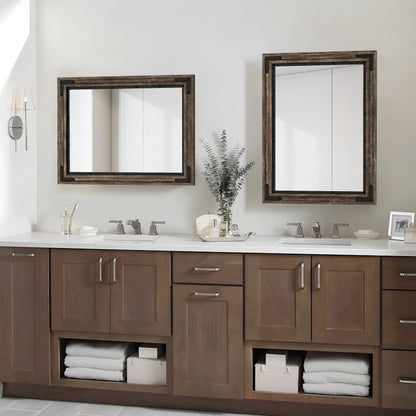 Rustic Wooden Framed Wall Mirror, Natural Wood Bathroom Vanity Mirror
