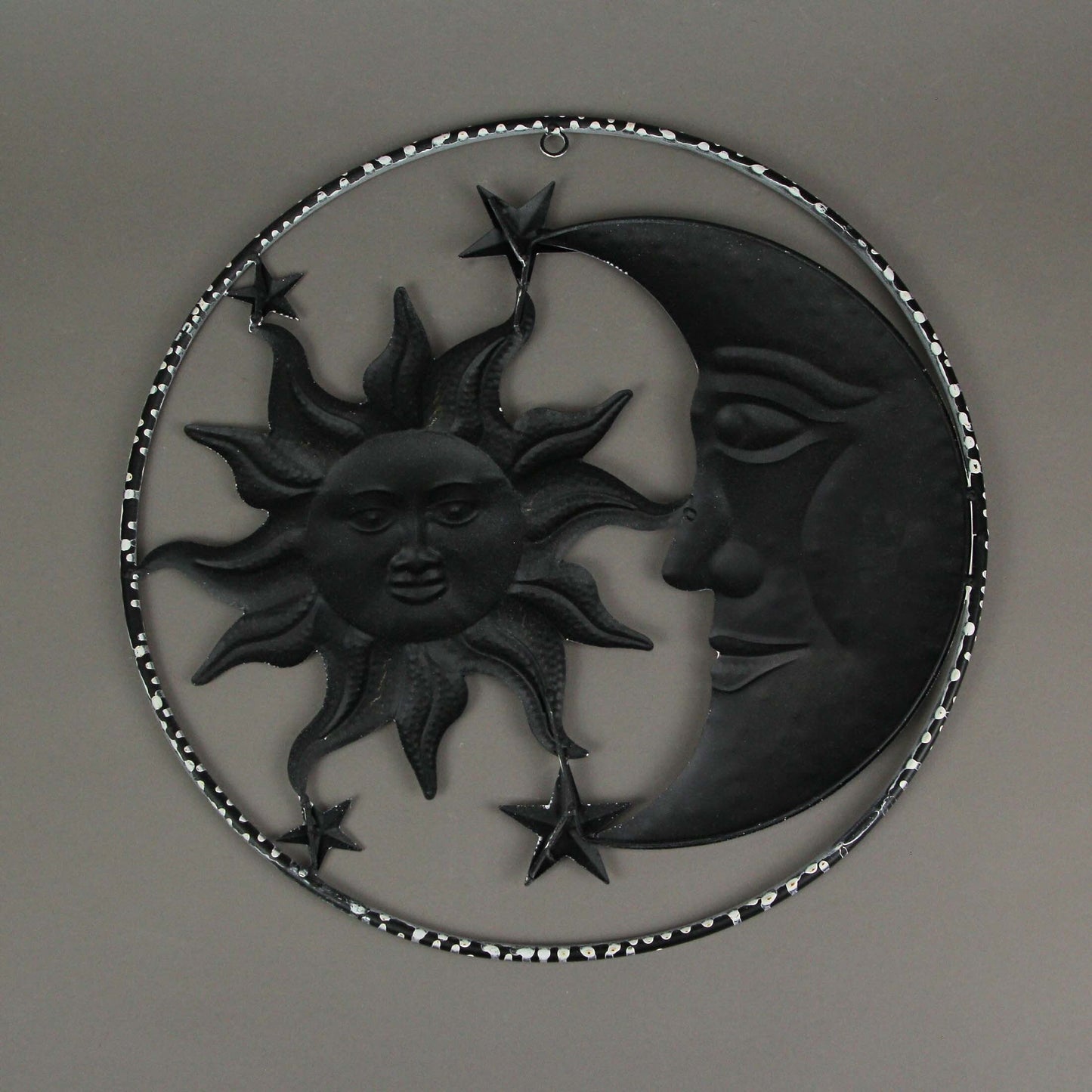 Rusty White Metal Art Indoor Outdoor Celestial Sun Moon And Stars Wall Decor