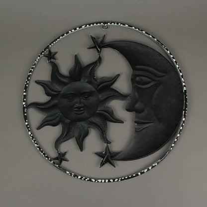 Rusty White Metal Art Indoor Outdoor Celestial Sun Moon And Stars Wall Decor