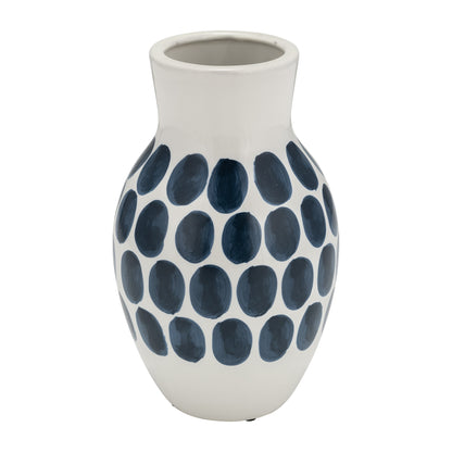 Sagebrook Home Ceramic Abstract White and Polka Dot Vase