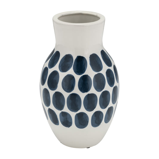 Sagebrook Home Ceramic Abstract White and Polka Dot Vase