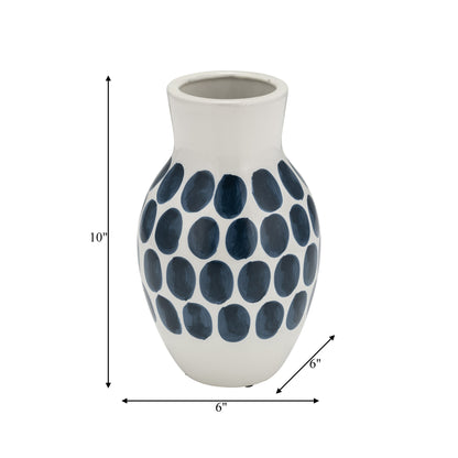 Sagebrook Home Ceramic Abstract White and Polka Dot Vase