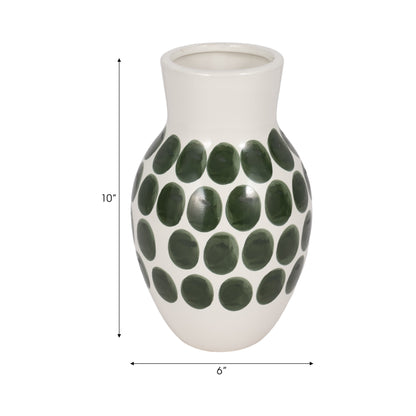 Sagebrook Home Ceramic Abstract White and Polka Dot Vase