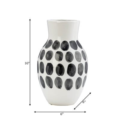 Sagebrook Home Ceramic Abstract White and Polka Dot Vase