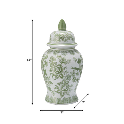 Sagebrook Home Chinoiserie Stoneware Ceramic Jar with Lid - Ornate Decorative Accent Piece