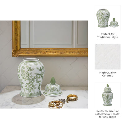 Sagebrook Home Chinoiserie Stoneware Ceramic Jar with Lid - Ornate Decorative Accent Piece