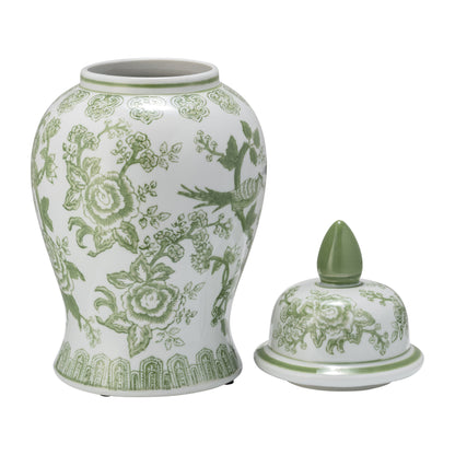 Sagebrook Home Chinoiserie Stoneware Ceramic Jar with Lid - Ornate Decorative Accent Piece