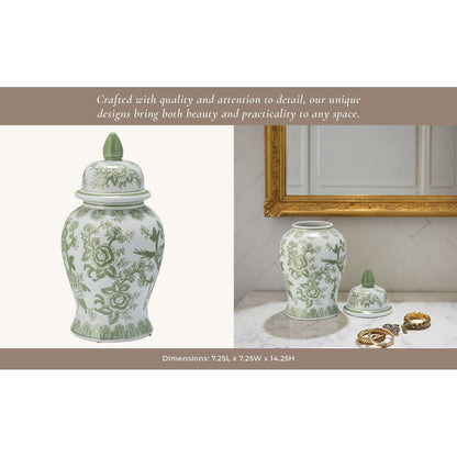 Sagebrook Home Chinoiserie Stoneware Ceramic Jar with Lid - Ornate Decorative Accent Piece