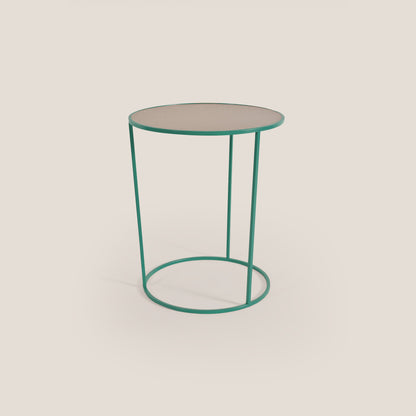 Costance tavolino rotondo da salotto con piano in pelle fiore melaminico salvia