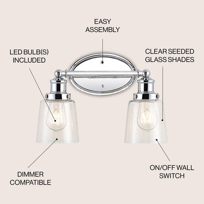 Sandrine 3-Light Iron/Seeded Glass Classic Cottage LED Vanity Light, by JONATHAN Y