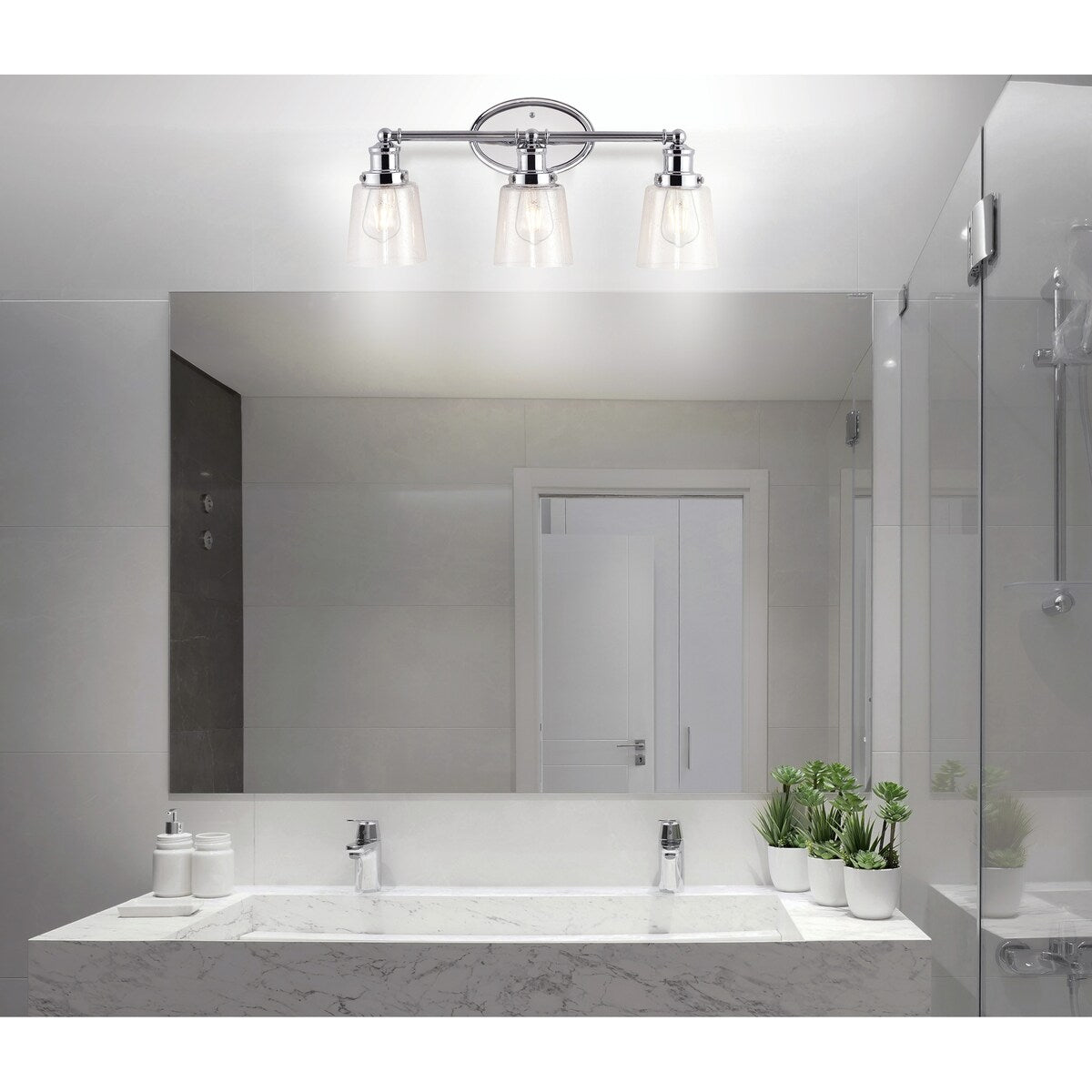 Sandrine 3-Light Iron/Seeded Glass Classic Cottage LED Vanity Light, by JONATHAN Y