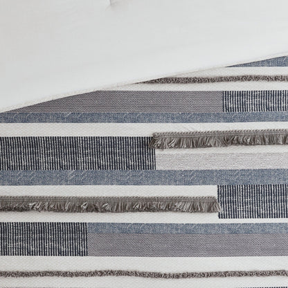 INK+IVY Serena 3 Piece Cotton Printed Duvet Cover Set w/trims Navy