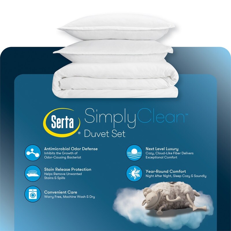 Serta Simply Clean Antimicrobial 3 Piece Duvet Set