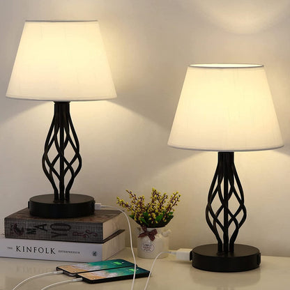 Set of 2 - Bedside Lamp with Dual USB Charging Ports 1 AC Outlet