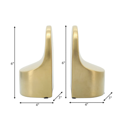 Sagebrook Home Modern Glam Set of 2 Ceramic Bookends Contemporary Simple Gold Bookend Set - 4 x 3 x 6