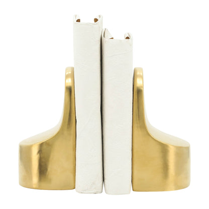 Sagebrook Home Modern Glam Set of 2 Ceramic Bookends Contemporary Simple Gold Bookend Set - 4 x 3 x 6