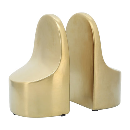 Sagebrook Home Modern Glam Set of 2 Ceramic Bookends Contemporary Simple Gold Bookend Set - 4 x 3 x 6