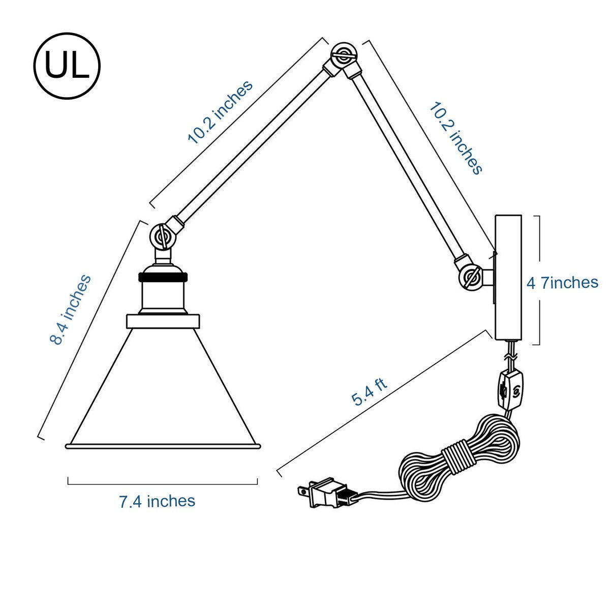 Malryn Set of 2 Modern Adjustable Swing Arm Lights Plug-in/Hardwired Wall Sconces