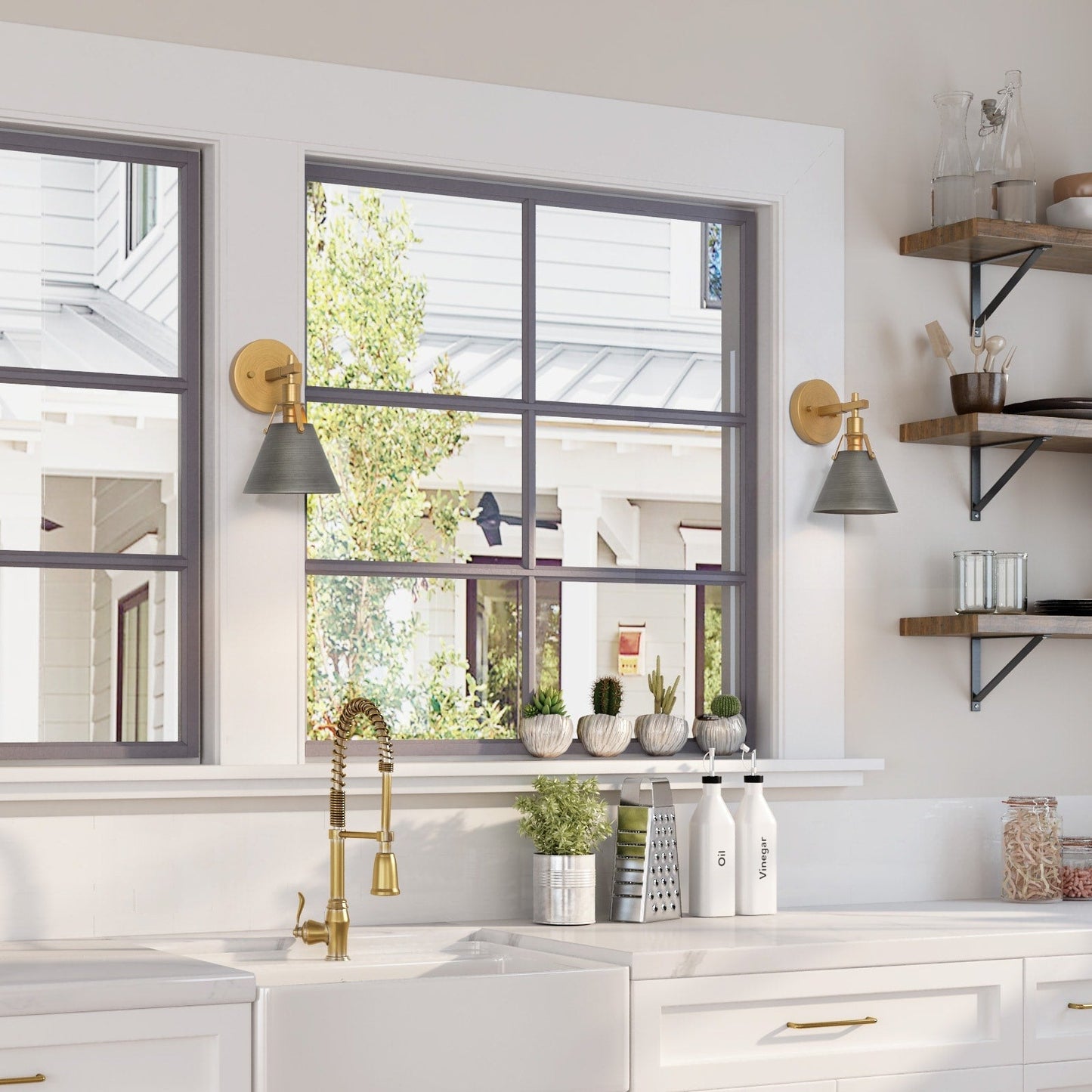 Set of 2 Modern Cone Wall Sconces Bathroom Vanity Lights with Silver Metal - 6'' L x 7.5'' W x 8.5'' H