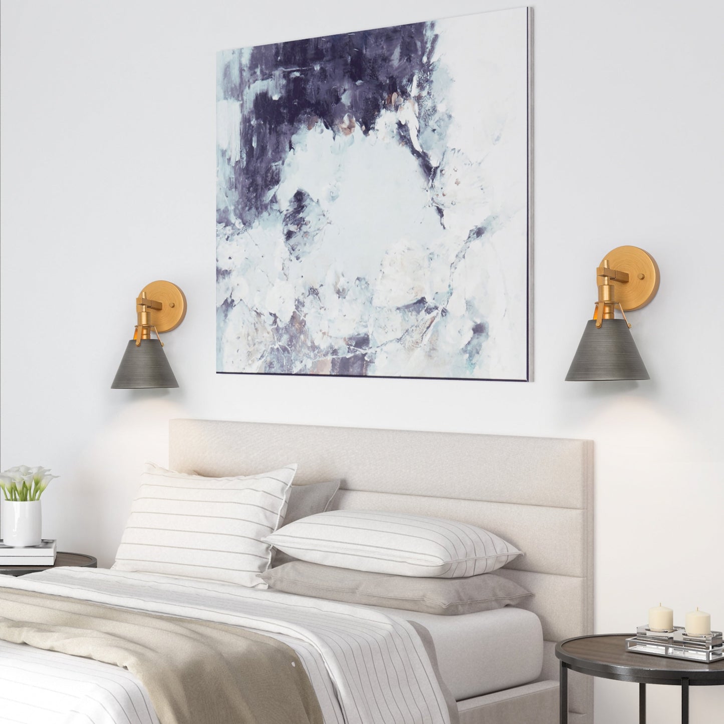 Set of 2 Modern Cone Wall Sconces Bathroom Vanity Lights with Silver Metal - 6'' L x 7.5'' W x 8.5'' H