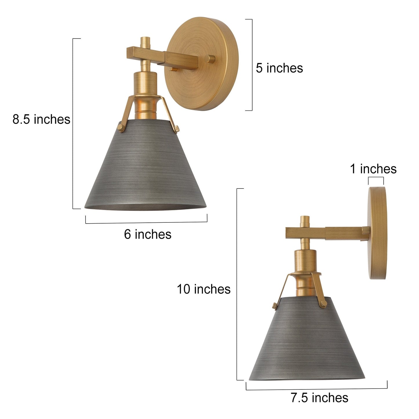 Set of 2 Modern Cone Wall Sconces Bathroom Vanity Lights with Silver Metal - 6'' L x 7.5'' W x 8.5'' H