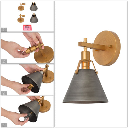 Set of 2 Modern Cone Wall Sconces Bathroom Vanity Lights with Silver Metal - 6'' L x 7.5'' W x 8.5'' H