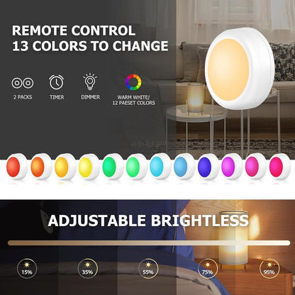 Set of 2 Night Light Small Table Lamp with Remote