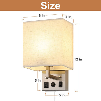 Set of 2 Wall Lamp with USB Charging Ports and AC Outlet Socket