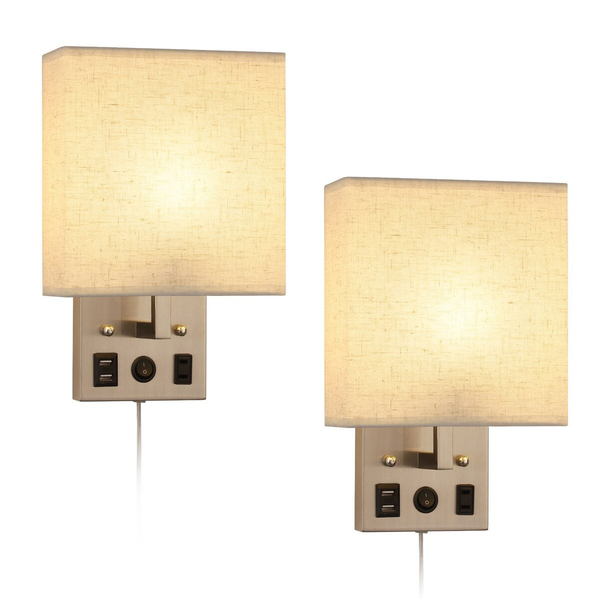 Set of 2 Wall Lamp with USB Charging Ports and AC Outlet Socket