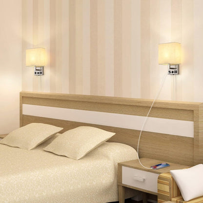 Set of 2 Wall Lamp with USB Charging Ports and AC Outlet Socket