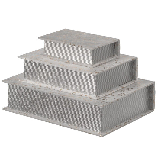 Set of 3 Velvet Vintage Storage Wooden Antique Classic Decorative Book Box Holder