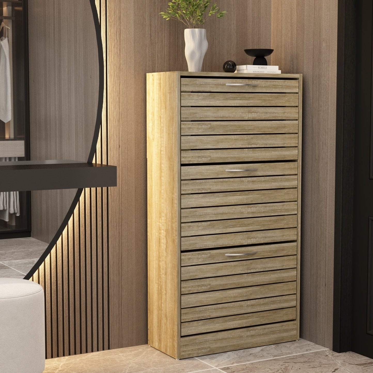 Shoe Cabinet Narrow Shoe Cabinet with 3 Flip Door Space Saving 3 Color