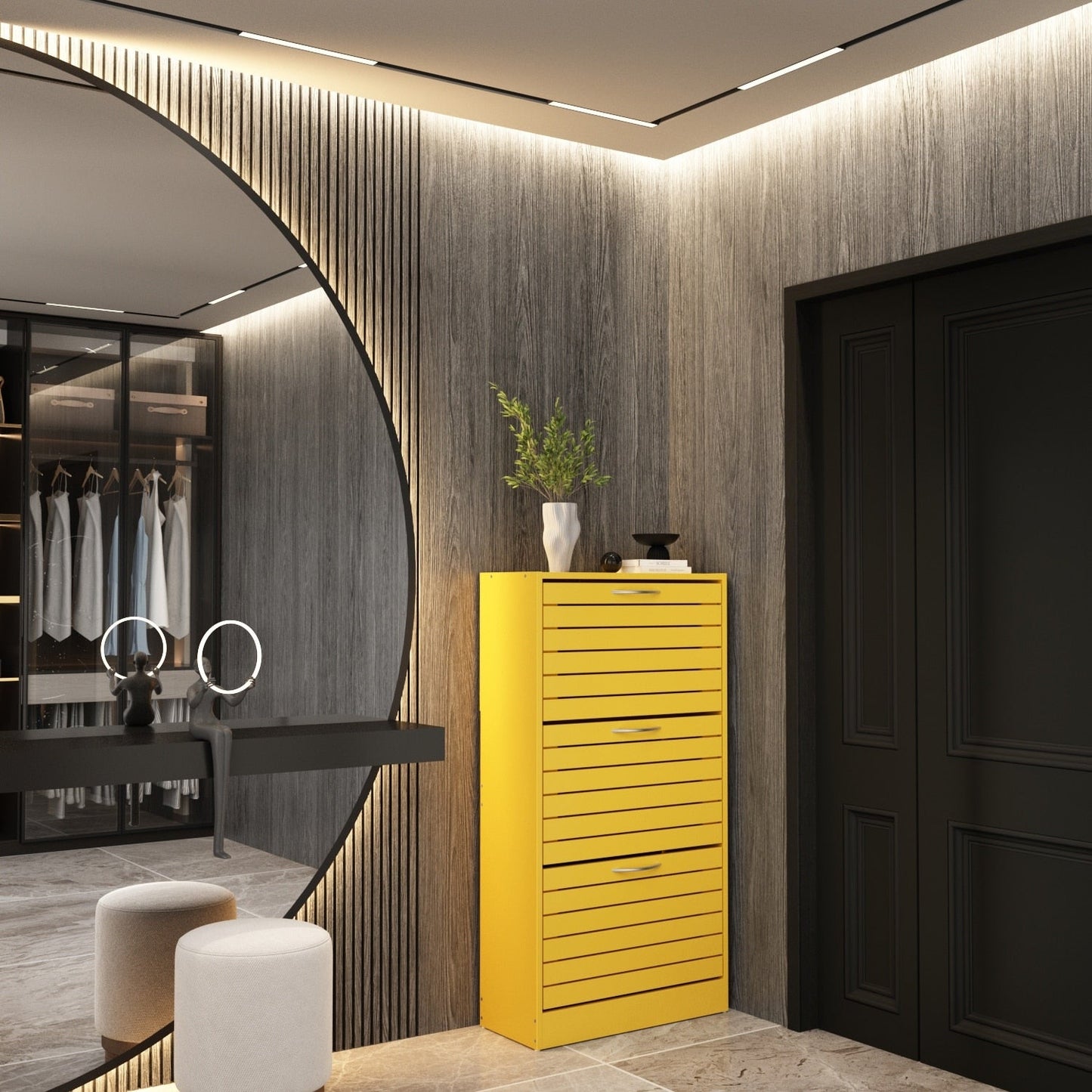 Shoe Cabinet Narrow Shoe Cabinet with 3 Flip Door Space Saving 3 Color