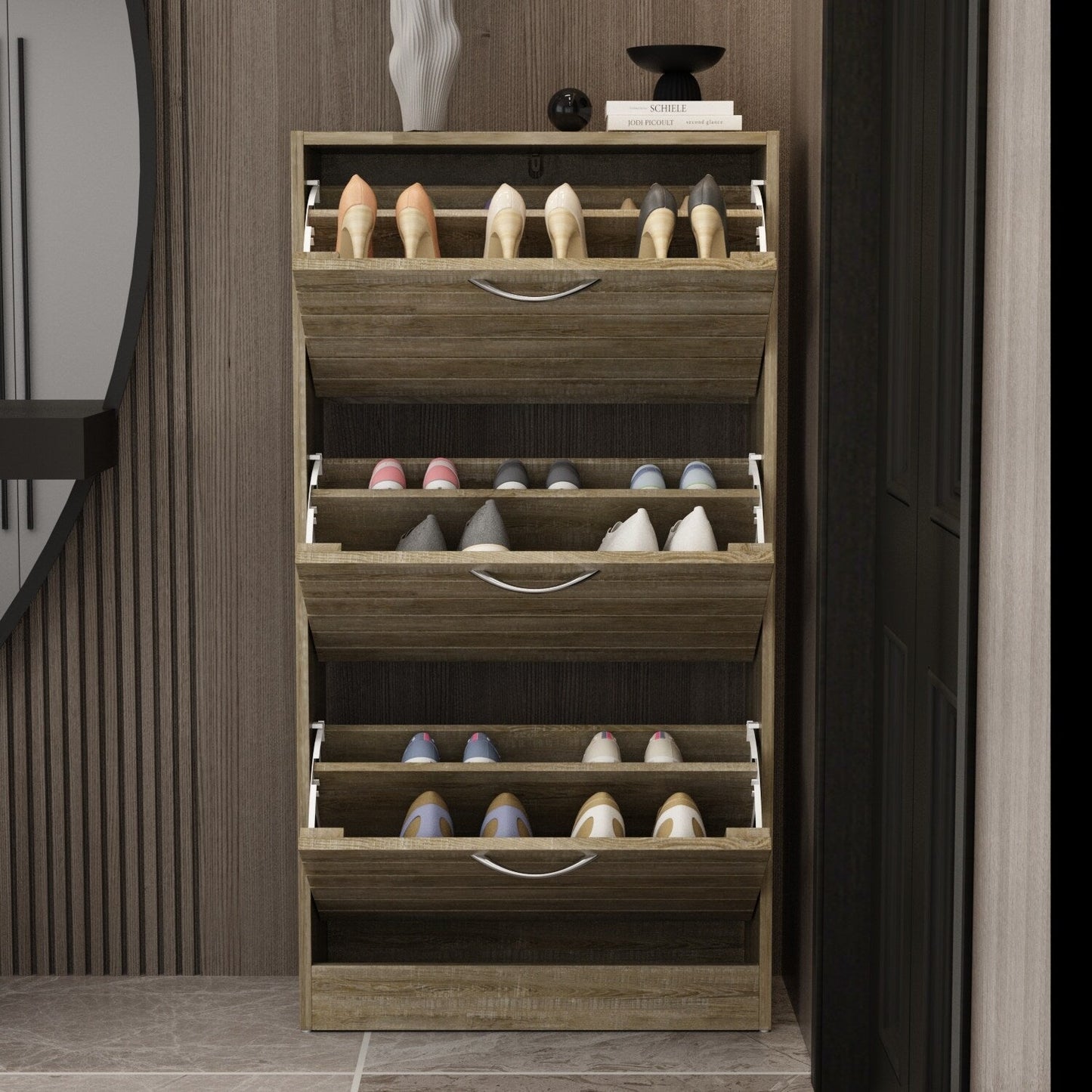 Shoe Cabinet Narrow Shoe Cabinet with 3 Flip Door Space Saving 3 Color