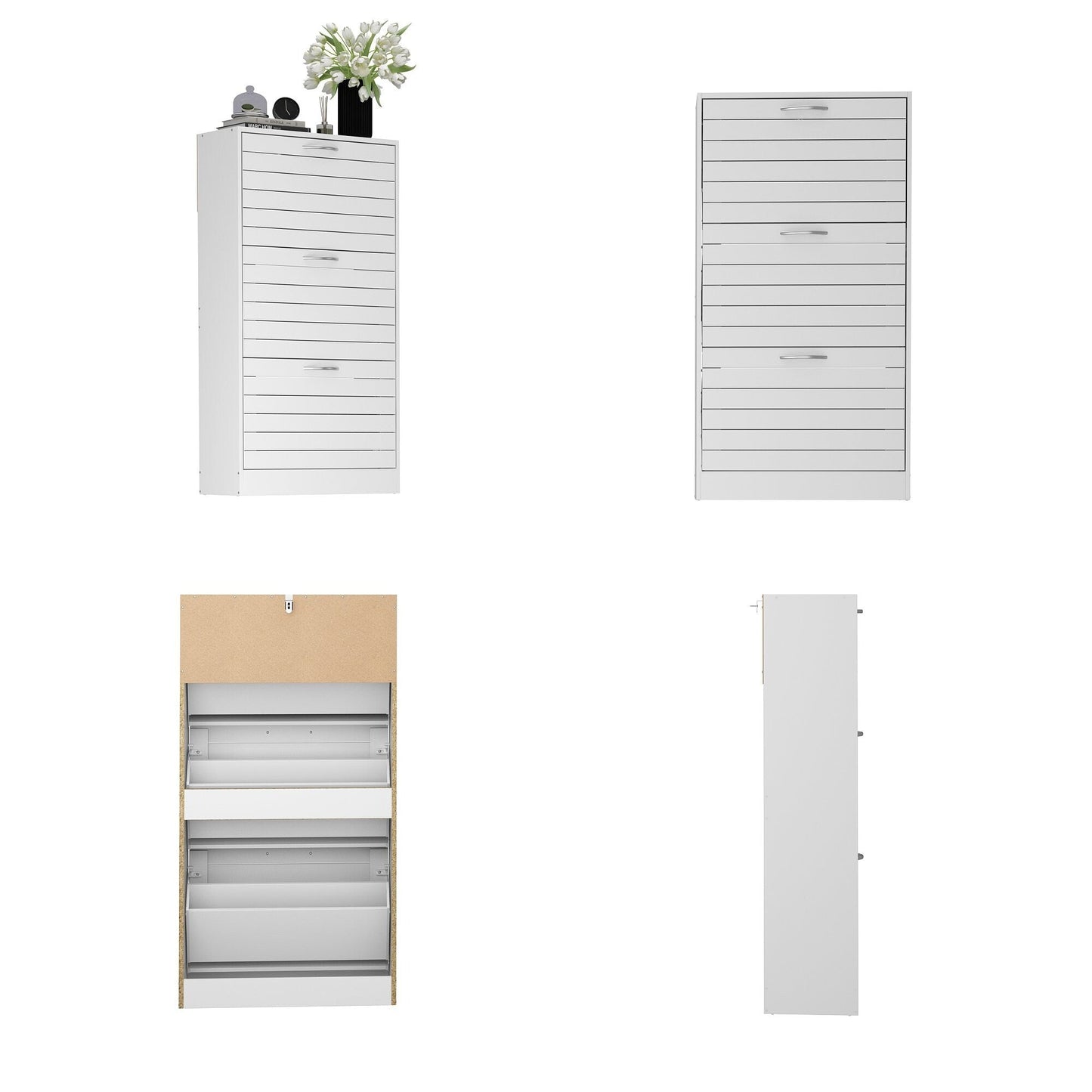 Shoe Cabinet Narrow Shoe Cabinet with 3 Flip Door Space Saving 3 Color