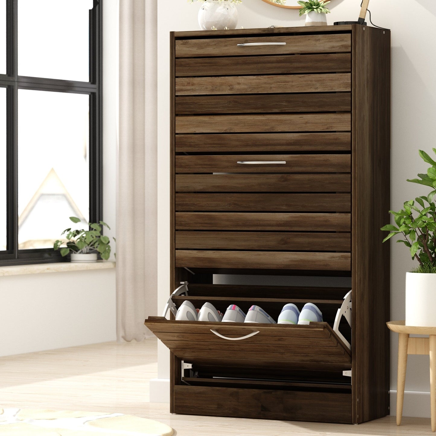 Shoe Cabinet Narrow Shoe Cabinet with 3 Flip Door Space Saving 3 Color