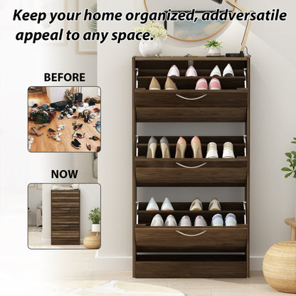 Shoe Cabinet Narrow Shoe Cabinet with 3 Flip Door Space Saving 3 Color