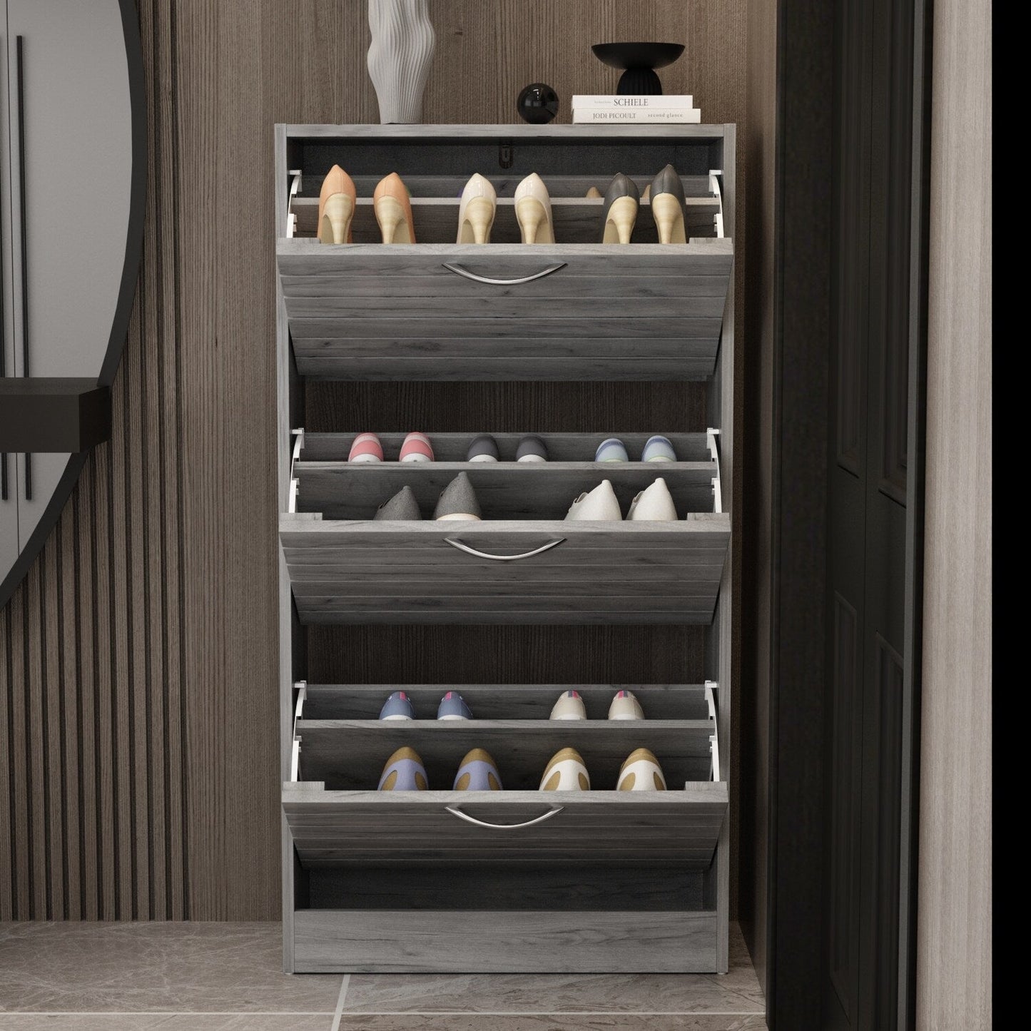 Shoe Cabinet Narrow Shoe Cabinet with 3 Flip Door Space Saving 3 Color